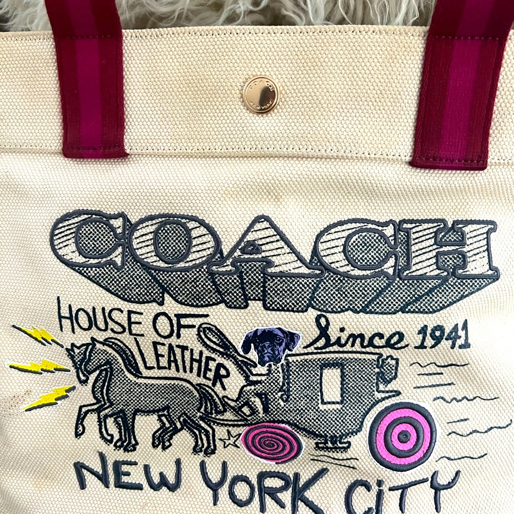 Coach Cream Tote with Pink Handles - Picture 11 of 12